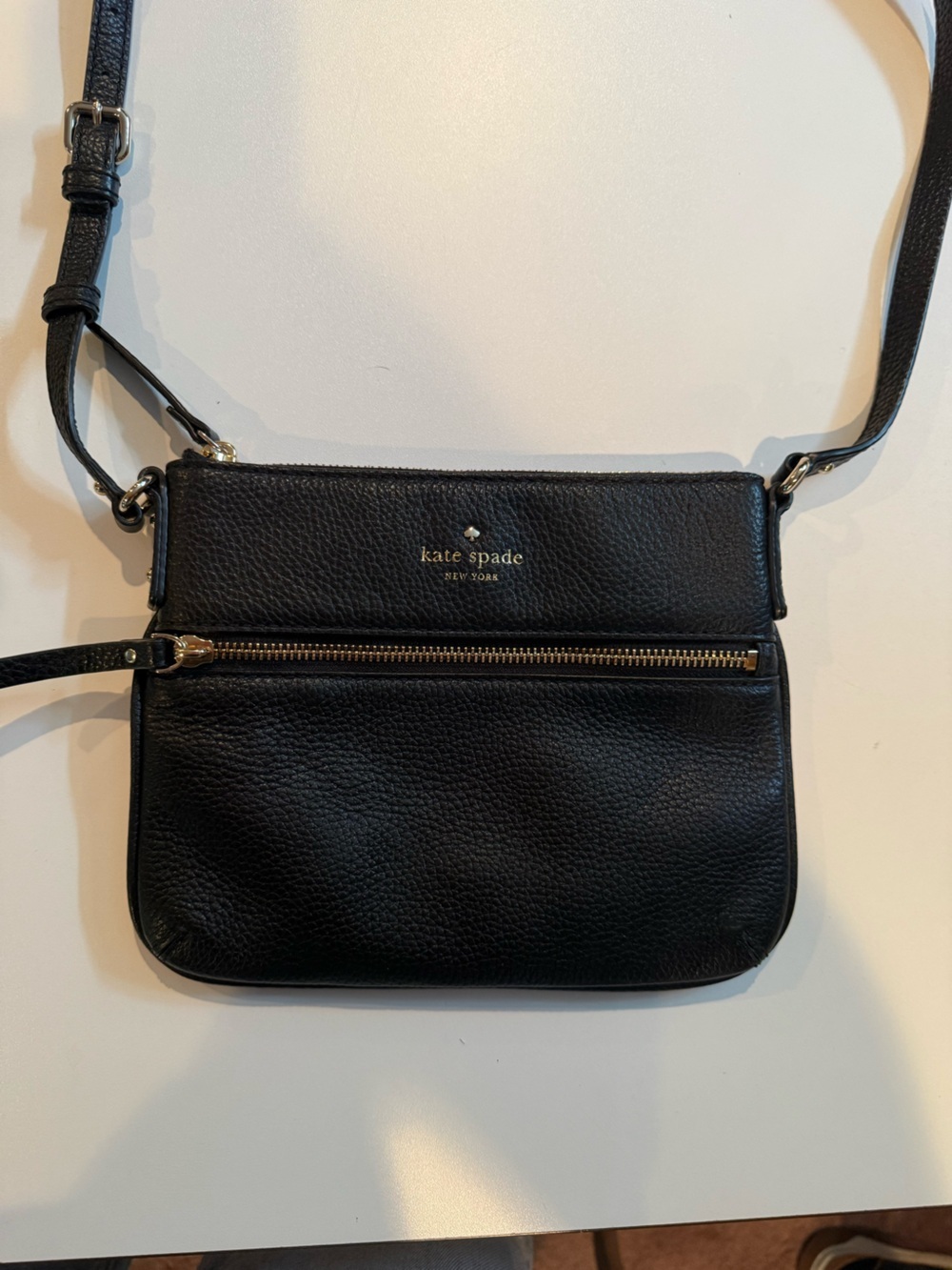 kate spade Black Pebbled Leather Crossbody with Front Zip